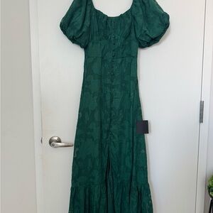 Elegant Green Puff Sleeve Dress